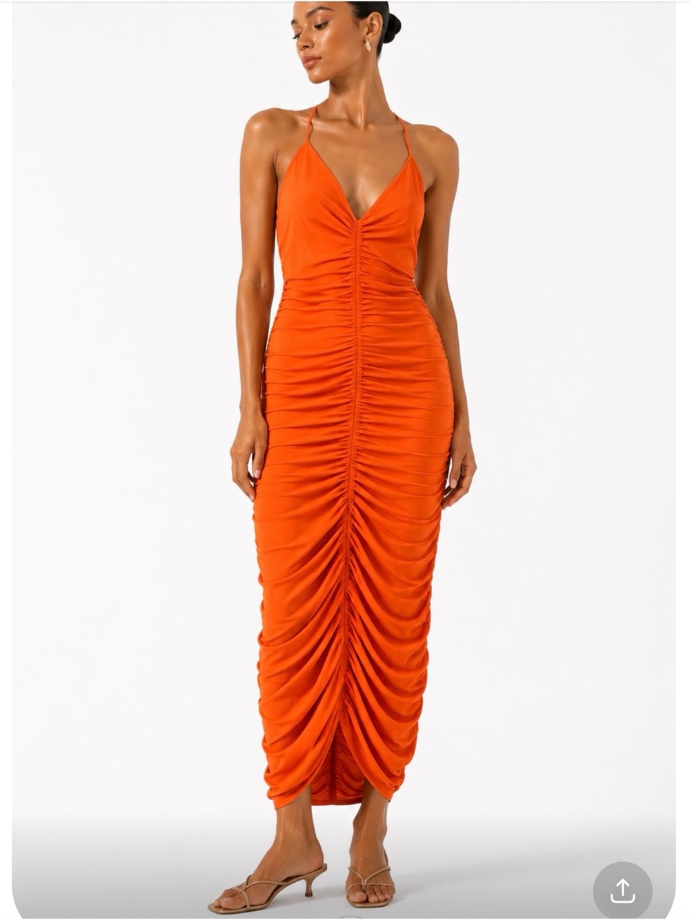 REVOLVE X SUSANA MONACO Ruched Orange Spaghetti-Strap Maxi Dress Size Large